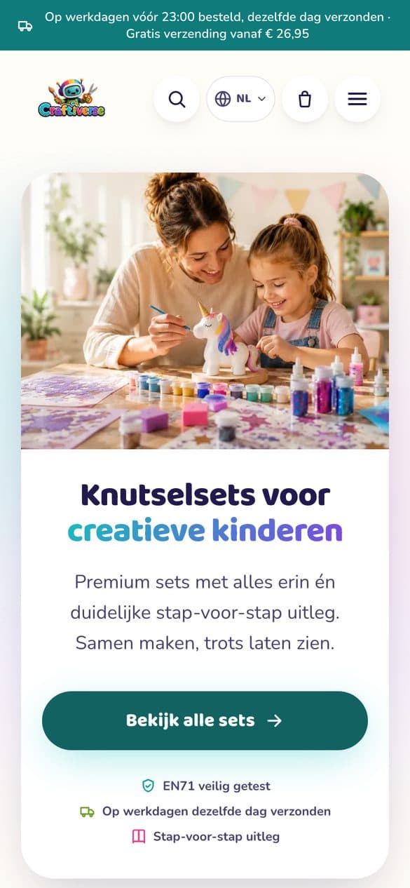 Dezelfde webshop op de telefoon